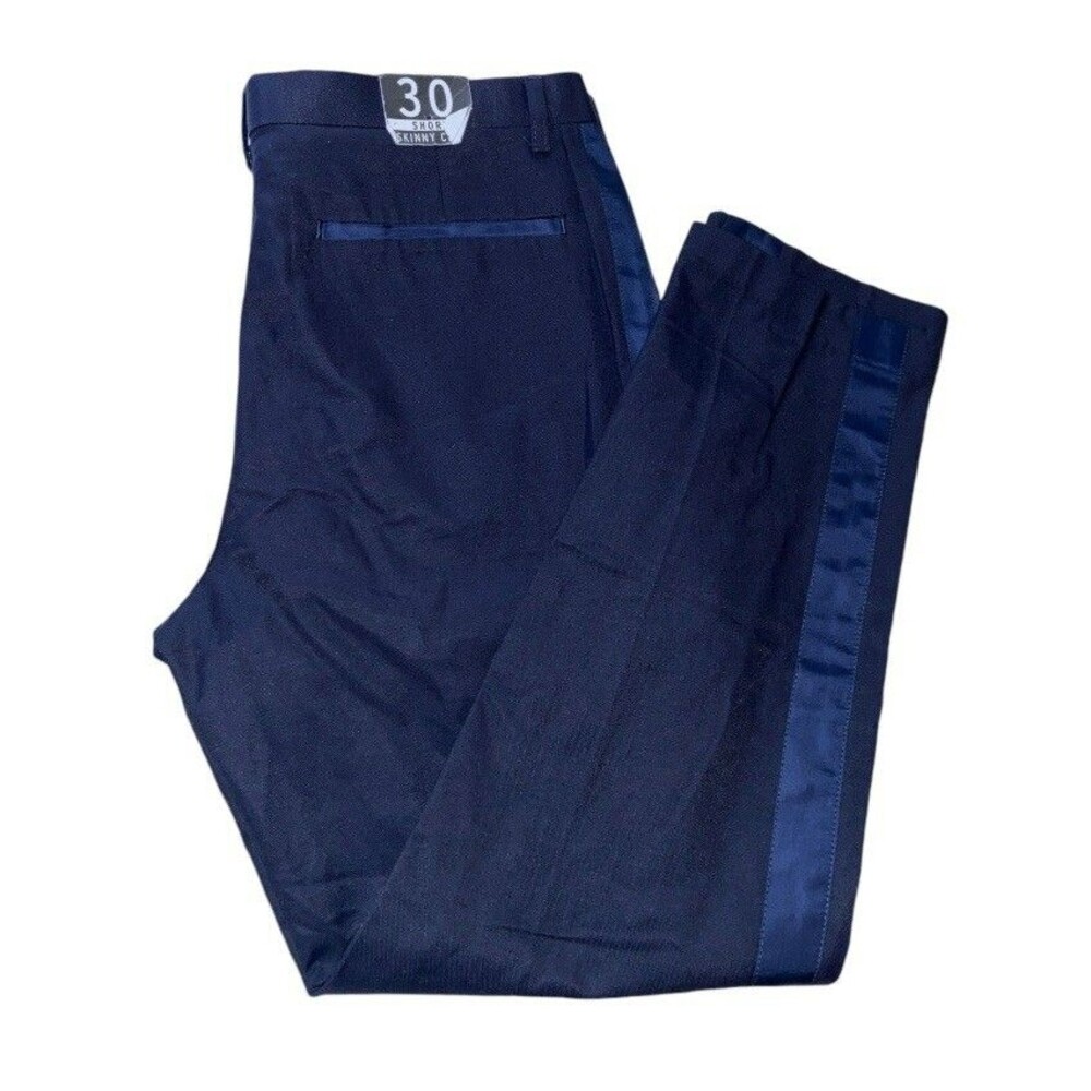 Topman Tuxedo Pants Men’s 30x25 Short Skinny Crop Navy NWT Side Stripe Formal